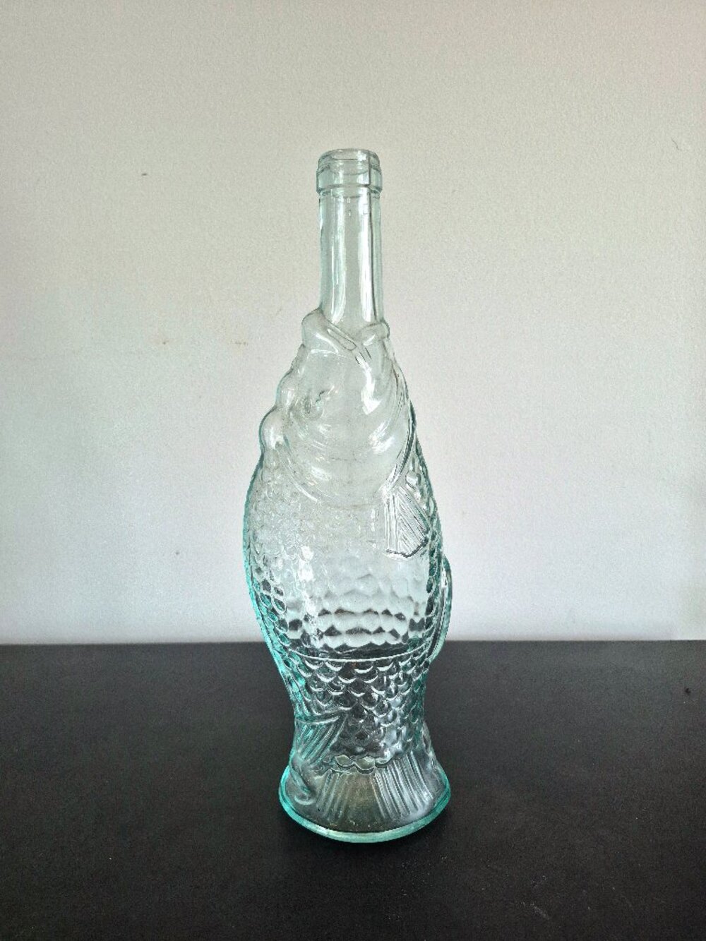 1970s Italian Fish-Shaped Glass Wine Bottle, 13" Tall